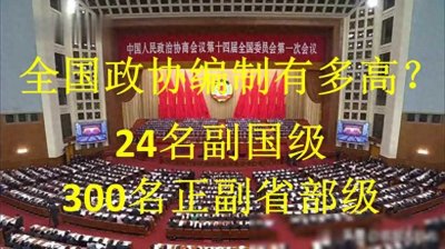 ​全国政协编制级别有多高？24名副国级，300名正副省部级