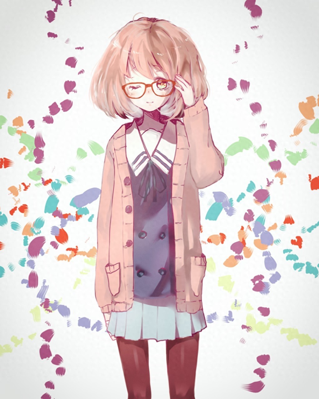 境界的彼方栗山未来手机壁纸 天然呆萌的可爱眼镜娘